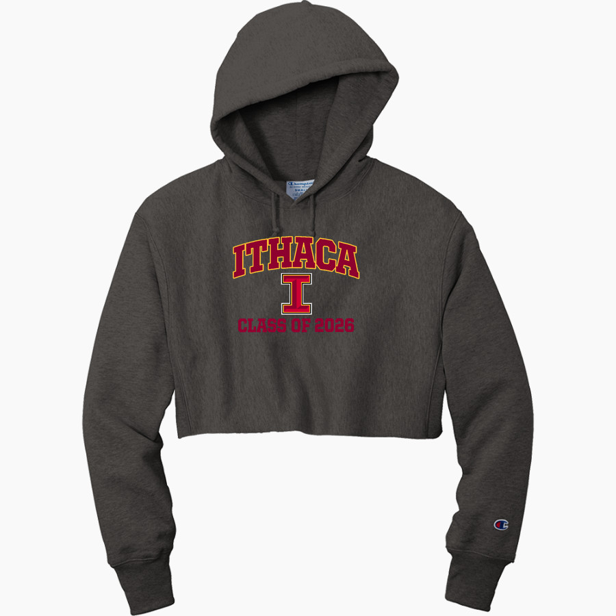 ITHACA HIGH SCHOOL LITTLE RED <span class="pdp-name-mascot">ITHACA LITTLE RED</span> Champion Women's Reverse Weave Cropped Cut-Off Hooded Sweatshirt