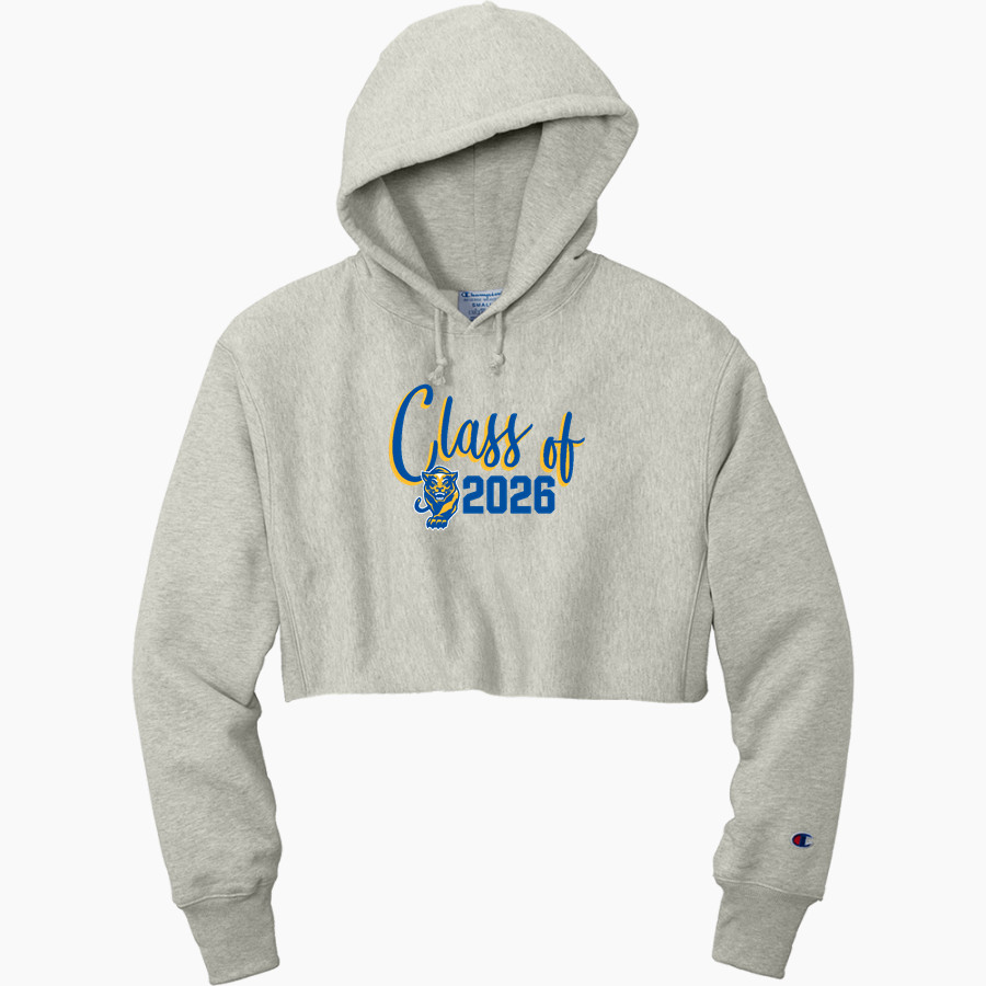 Greenfield Central Cougars Online Store <span class="pdp-name-mascot">Greenfield-Central Cougars</span> Champion Women's Reverse Weave Cropped Cut-Off Hooded Sweatshirt