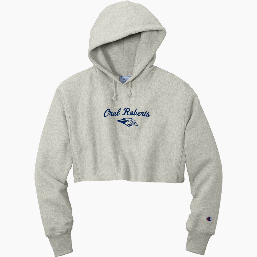 Oral Roberts Golden Eagles <span class="pdp-name-mascot">Oral Roberts Golden Eagles</span> Champion Women's Reverse Weave Cropped Cut-Off Hooded Sweatshirt