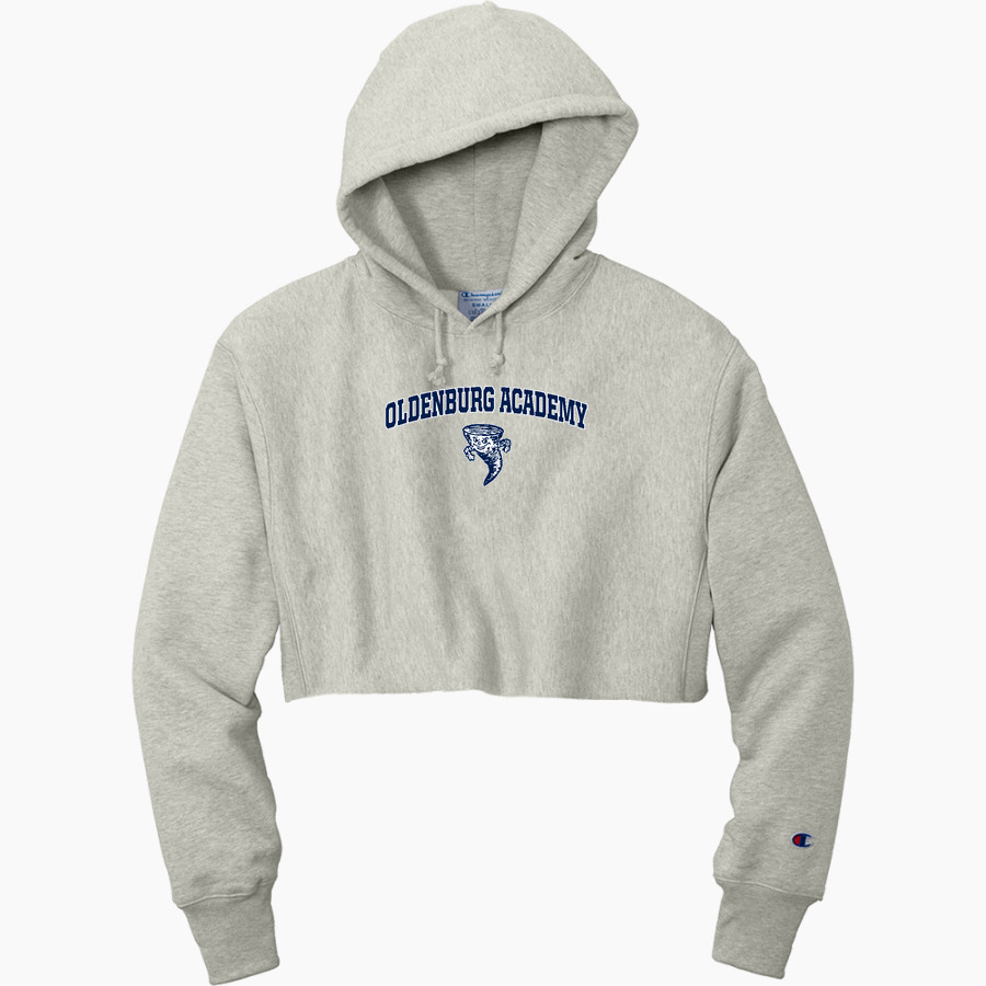 OLDENBURG ACADEMY TWISTERS <span class="pdp-name-mascot">OLDENBURG ACADEMY TWISTERS</span> Champion Women's Reverse Weave Cropped Cut-Off Hooded Sweatshirt