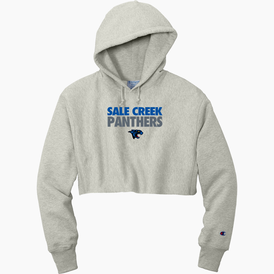SALE CREEK Panthers Online Store <span class="pdp-name-mascot">SALE CREEK PANTHERS /LADY</span> Champion Women's Reverse Weave Cropped Cut-Off Hooded Sweatshirt