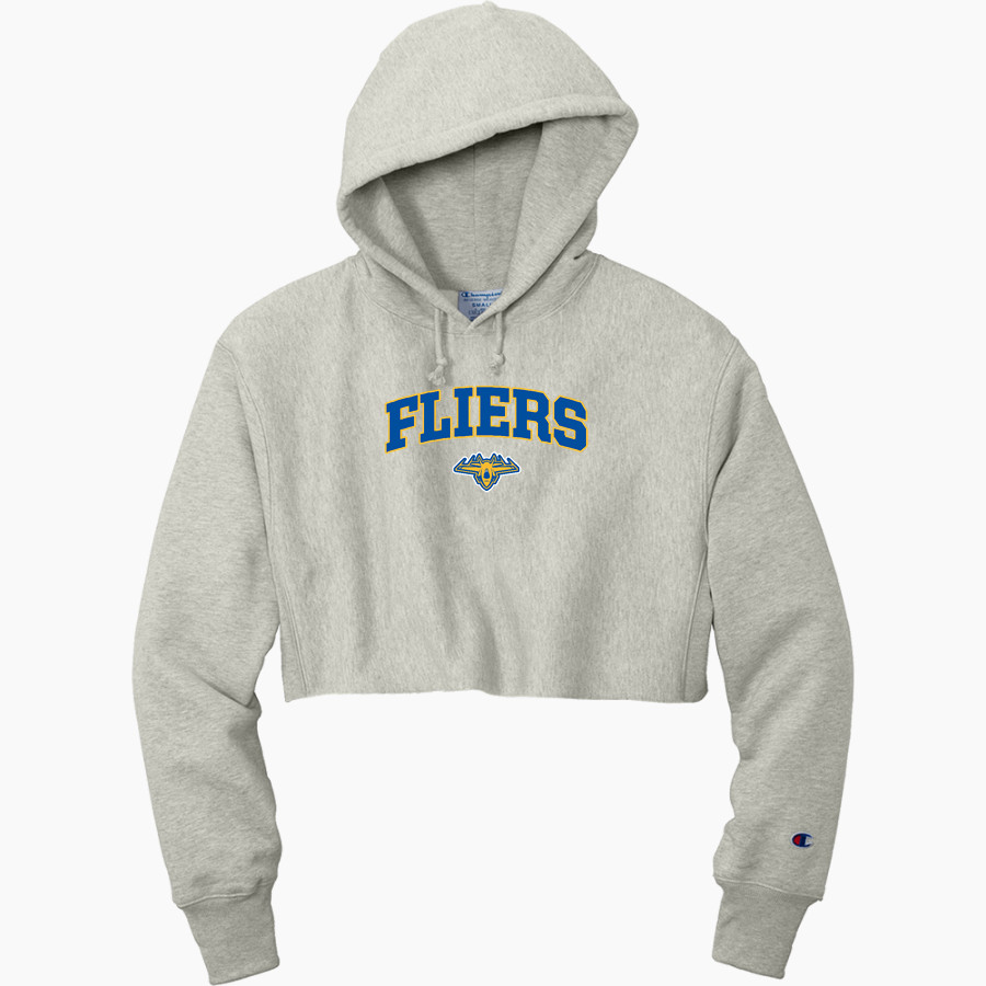 CLYDE HIGH SCHOOL FLIERS <span class="pdp-name-mascot">CLYDE FLIERS</span> Champion Women's Reverse Weave Cropped Cut-Off Hooded Sweatshirt