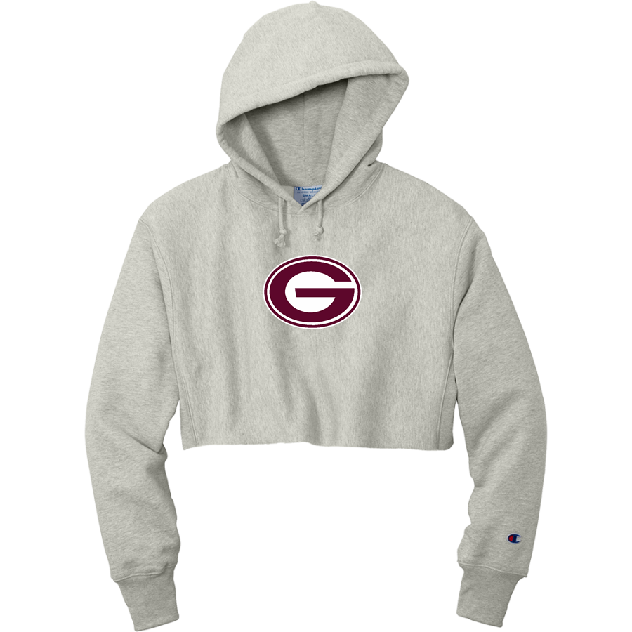 Gloversville High School <span class="pdp-name-mascot">Gloversville Dragon Huskies</span> Champion Women's Reverse Weave Cropped Cut-Off Hooded Sweatshirt