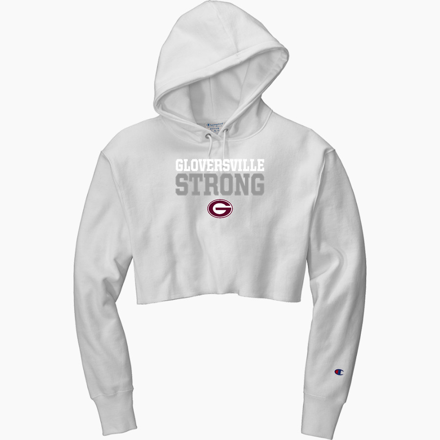 Gloversville High School <span class="pdp-name-mascot">Gloversville Dragon Huskies</span> Champion Women's Reverse Weave Cropped Cut-Off Hooded Sweatshirt