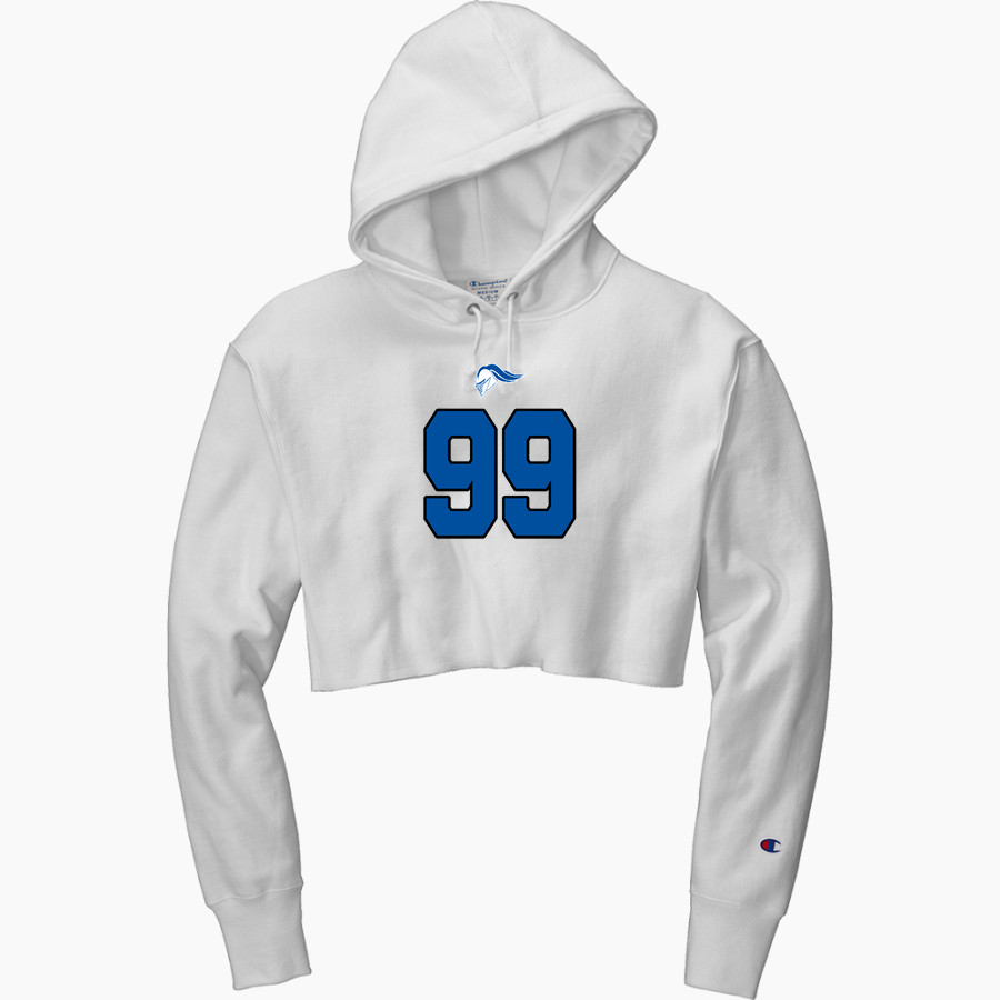 ROCKY BAYOU CHRISTIAN SCHOOL KNIGHTS <span class="pdp-name-mascot">ROCKY BAYOU KNIGHTS</span> Champion Women's Reverse Weave Cropped Cut-Off Hooded Sweatshirt