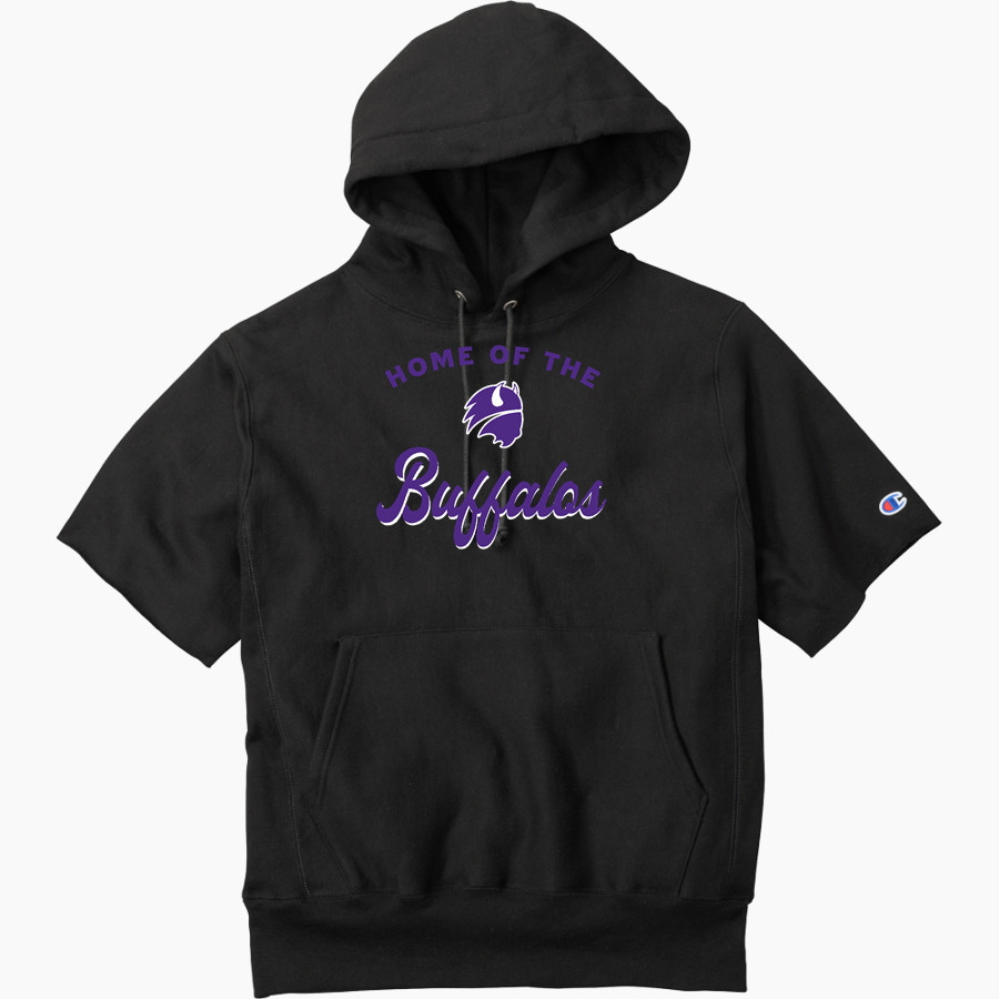 MOUNTAIN VIEW HIGH SCHOOL BUFFALOS Champion Men's Reverse Weave Short Sleeve Hooded Sweatshirt