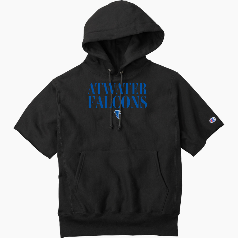 ATWATER HIGH SCHOOL FALCONS Champion Men's Reverse Weave Short Sleeve Hooded Sweatshirt