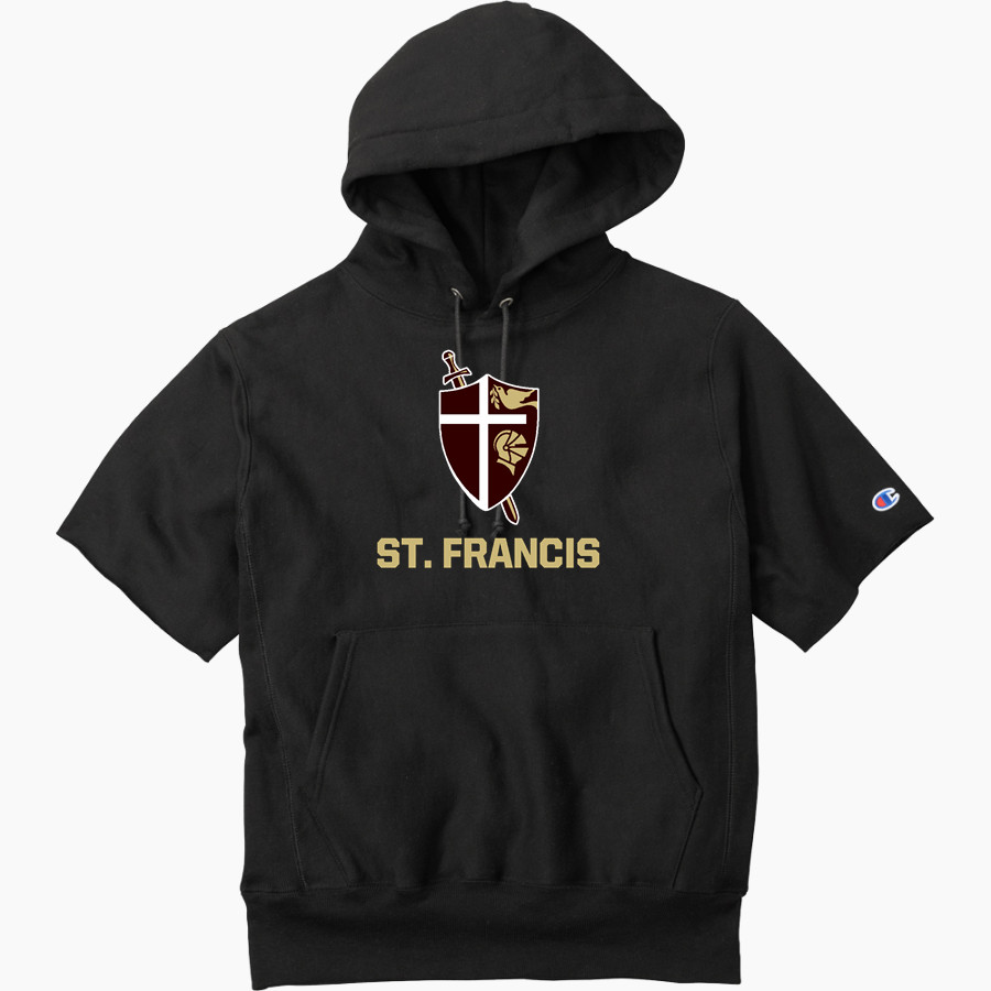 St. FRANCIS HIGH SCHOOL GOLDEN KNIGHTS <span class="pdp-name-mascot">SAINT FRANCIS GOLDEN KNIGHTS</span> Champion Men's Reverse Weave Short Sleeve Hooded Sweatshirt