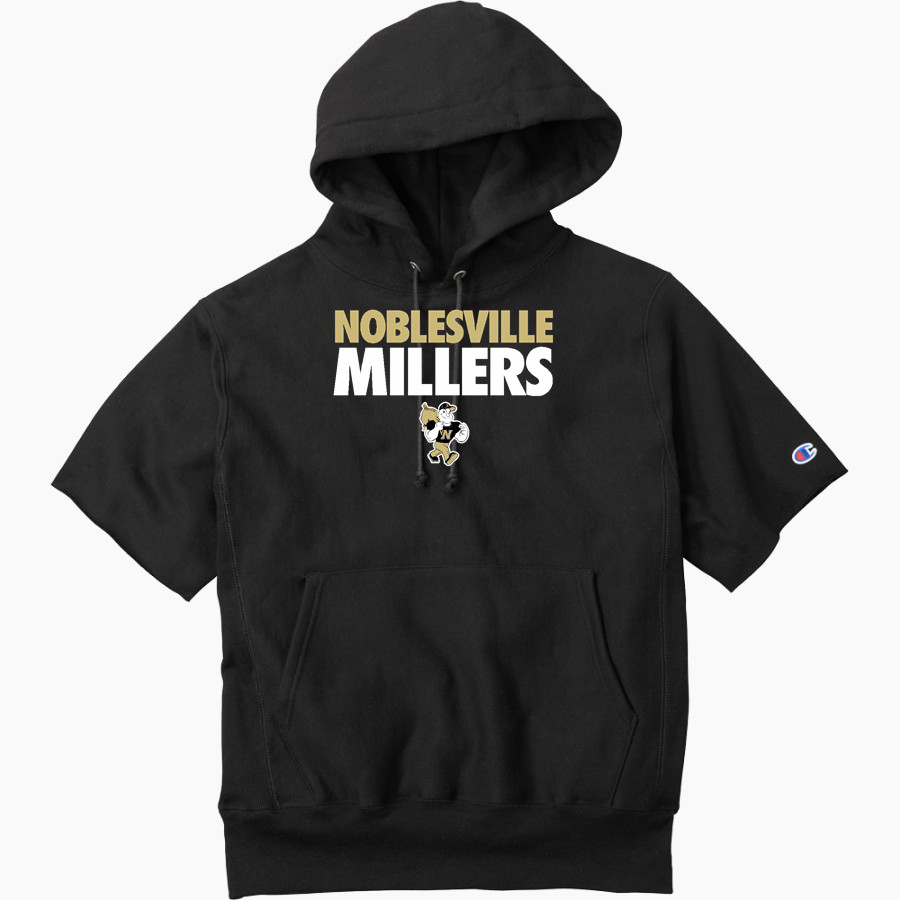 NOBLESVILLE MILLERS stronger together Champion Men's Reverse Weave Short Sleeve Hooded Sweatshirt