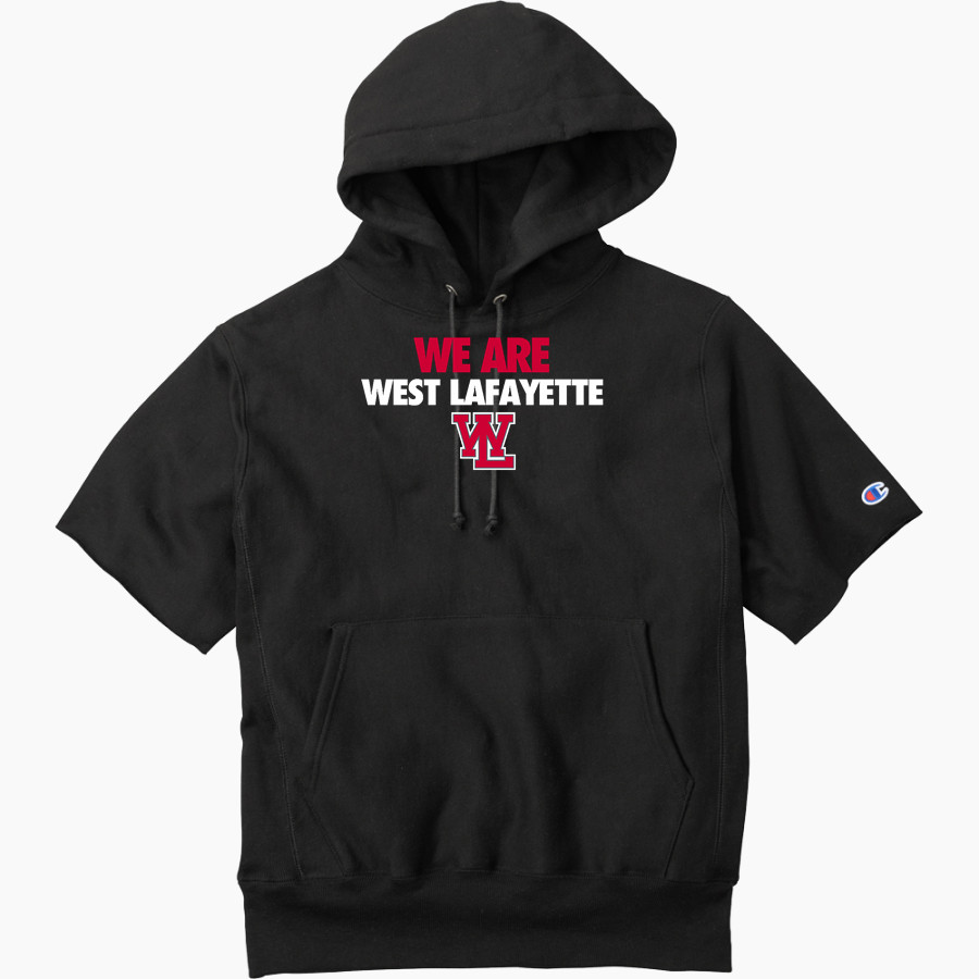 West Lafayette Jr-Sr High School Red Devils Online Store Champion Men's Reverse Weave Short Sleeve Hooded Sweatshirt