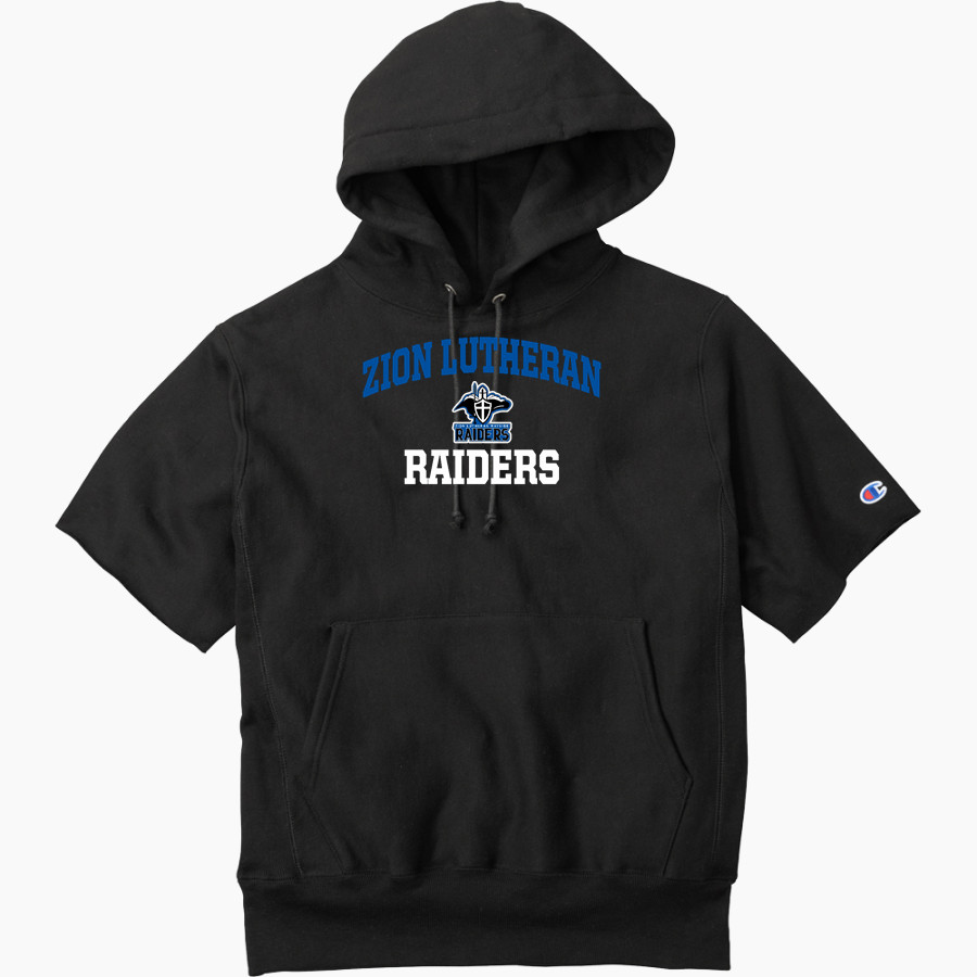 Zion Lutheran Raiders Champion Men's Reverse Weave Short Sleeve Hooded Sweatshirt