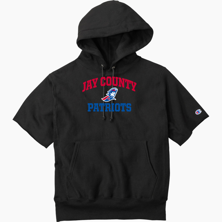 JAY COUNTY HIGH SCHOOL PATRIOTS Champion Men's Reverse Weave Short Sleeve Hooded Sweatshirt