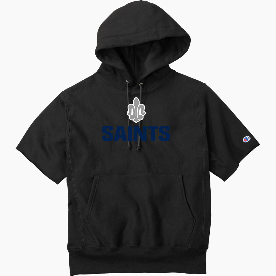 Saint Peter High School SAINTS ONLINE STORE <span class="pdp-name-mascot">Saint Peter Saints</span> Champion Men's Reverse Weave Short Sleeve Hooded Sweatshirt