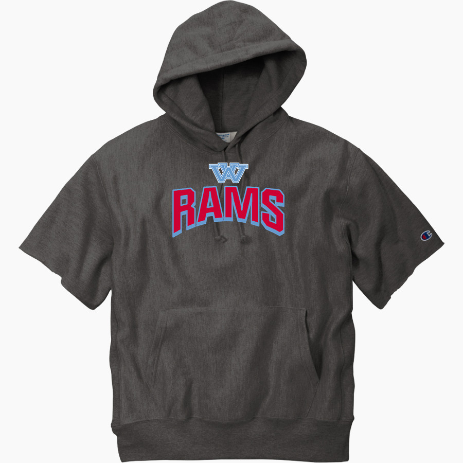 West Valley Rams Online Store <span class="pdp-name-mascot">West Valley Rams</span> Champion Men's Reverse Weave Short Sleeve Hooded Sweatshirt
