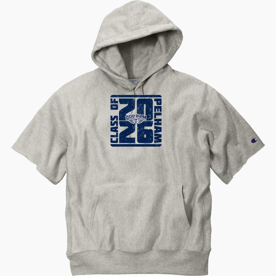 PELHAM HIGH SCHOOL official sideline store <span class="pdp-name-mascot">PELHAM MEMORIAL WHITE PELICANS</span> Champion Men's Reverse Weave Short Sleeve Hooded Sweatshirt