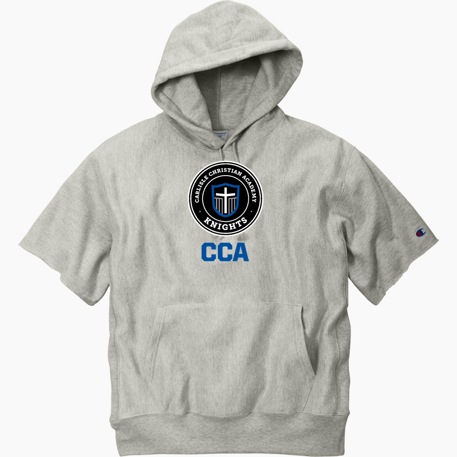 CARLISLE CHRISTIAN ACADEMY Knights Champion Men's Reverse Weave Short Sleeve Hooded Sweatshirt