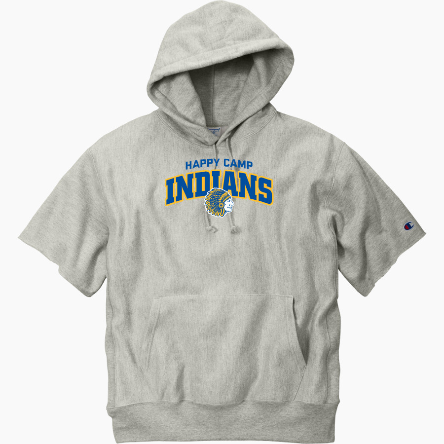 HAPPY CAMP HIGH SCHOOL INDIANS <span class="pdp-name-mascot">HAPPY CAMP INDIANS</span> Champion Men's Reverse Weave Short Sleeve Hooded Sweatshirt