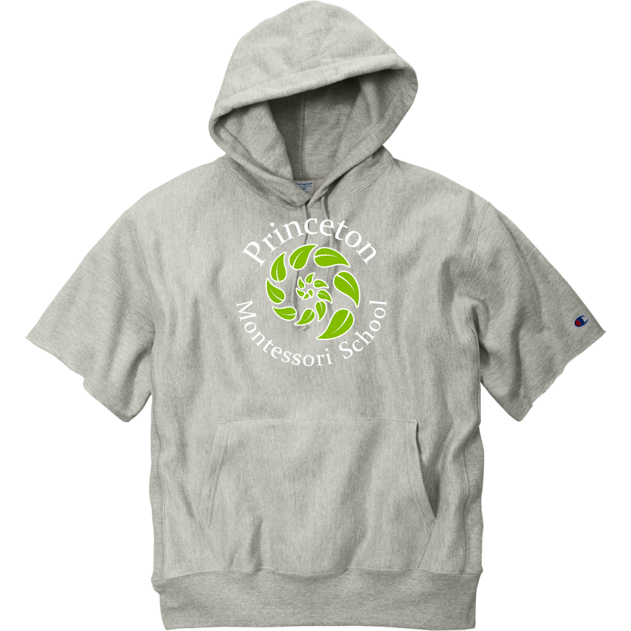 Princeton Montessori School <span class="pdp-name-mascot">Princeton Montessori Deer</span> Champion Men's Reverse Weave Short Sleeve Hooded Sweatshirt