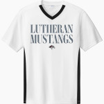 LUTHERAN HIGH SCHOOL MUSTANGS Sport-Tek Men's Competitor United Short-Sleeve V-Neck Front Thumbnail