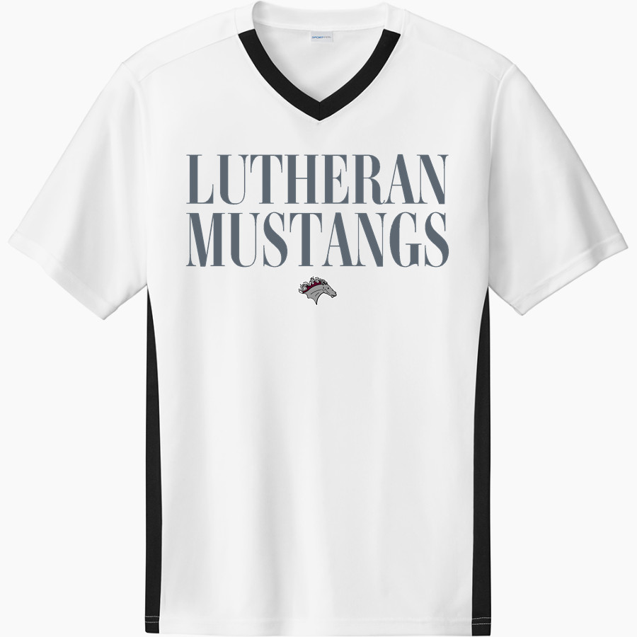 LUTHERAN HIGH SCHOOL MUSTANGS Sport-Tek Men's Competitor United Short-Sleeve V-Neck
