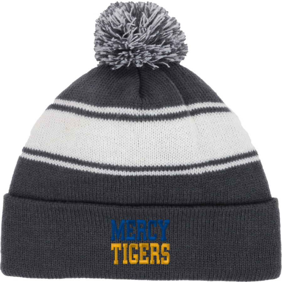 Mercy High School Tigers Online Store Sport-Tek Stripe Pom Pom Knit