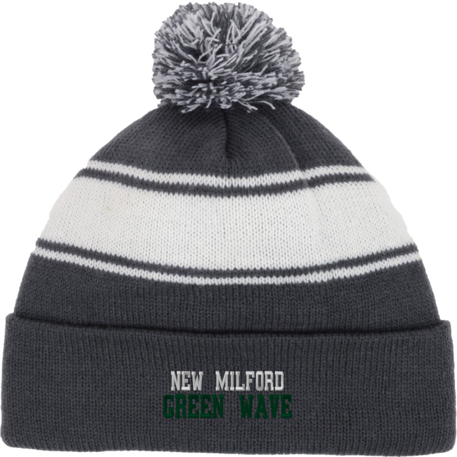 New Milford Green Wave Sport-Tek Stripe Pom Pom Knit
