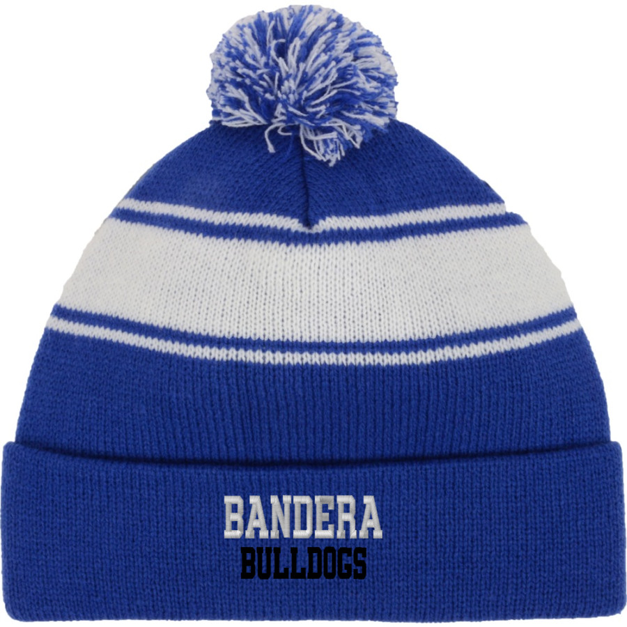 BANDERA HIGH SCHOOL BULLDOGS Sport-Tek Stripe Pom Pom Knit