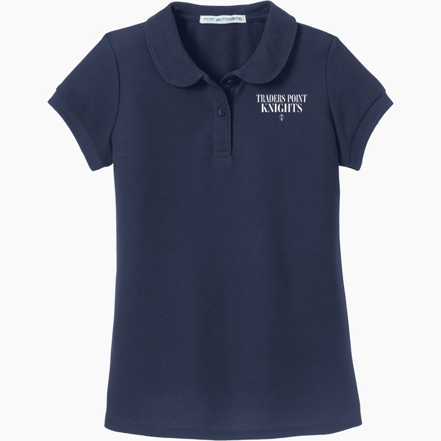 Traders Point Knights Port Authority Girls Silk Touch Peter Pan Collar Polo