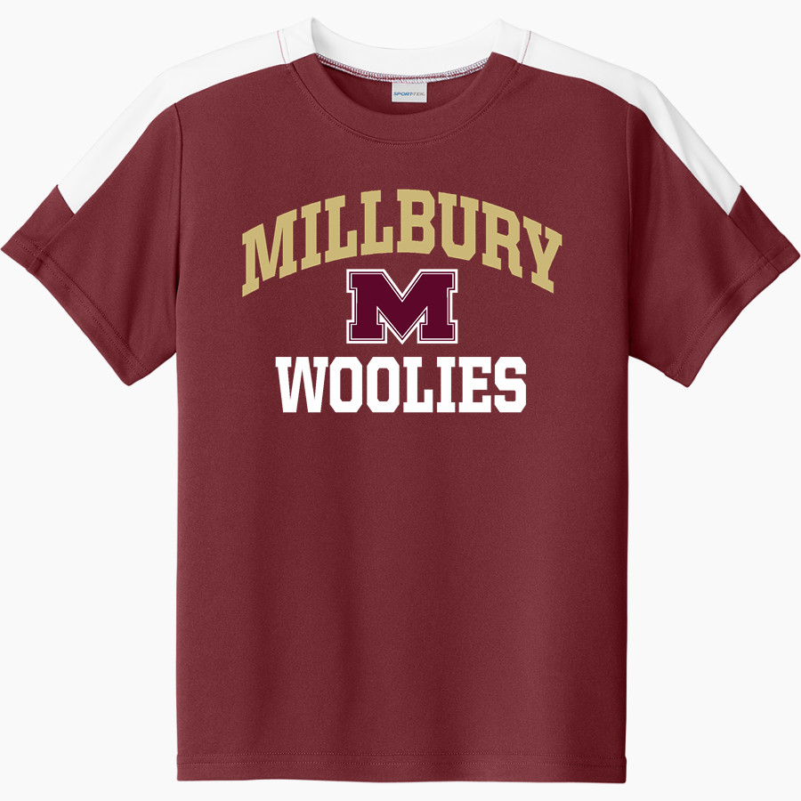 MILLBURY SR HIGH SCHOOL WOOLIES <span class="pdp-name-mascot">MILLBURY MEMORIAL WOOLIES</span> Sport-Tek Youth Competitor United Short-Sleeve Crew