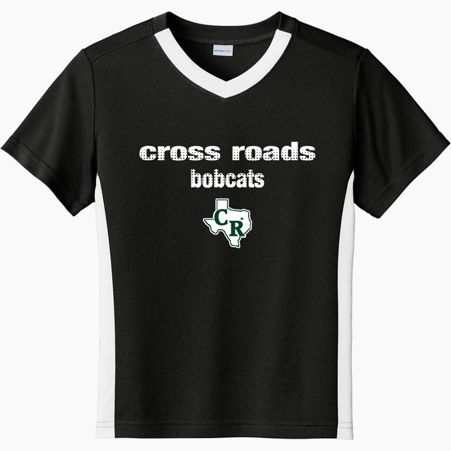 CROSS ROADS HIGH SCHOOL BOBCATS <span class="pdp-name-mascot">CROSS ROADS BOBCATS</span> Sport-Tek Youth Competitor United Short-Sleeve V-Neck Tee