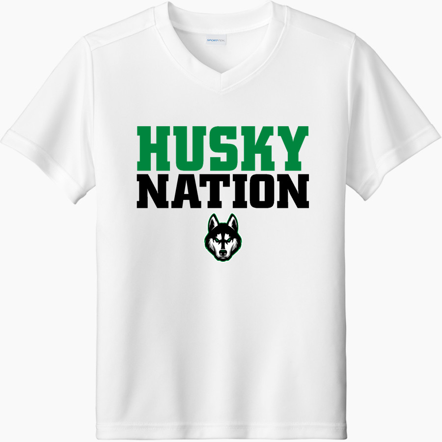 HILLCREST HIGH SCHOOL HUSKIES <span class="pdp-name-mascot">HILLCREST HUSKIES</span> Sport-Tek Youth Competitor United Short-Sleeve V-Neck Tee