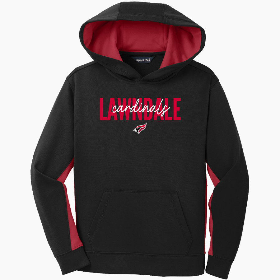 LAWNDALE HIGH SCHOOL CARDINALS <span class="pdp-name-mascot">LAWNDALE CARDINALS</span> Sport-Tek Youth Sport-Wick Fleece Colorblock Hooded Pullover
