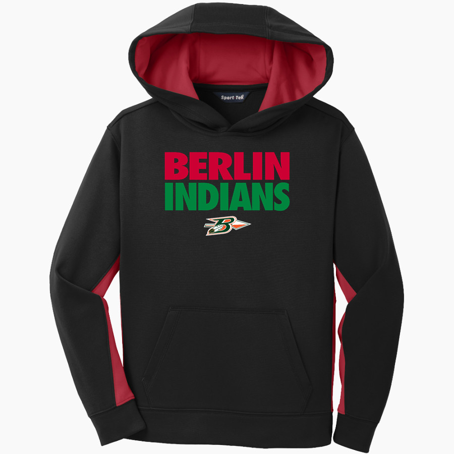 BERLIN HIGH SCHOOL INDIANS <span class="pdp-name-mascot">BERLIN INDIANS</span> Sport-Tek Youth Sport-Wick Fleece Colorblock Hooded Pullover