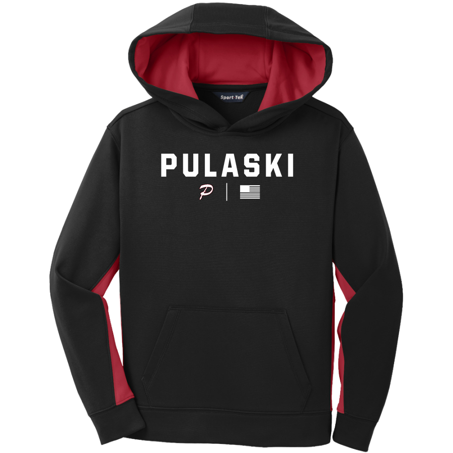 Pulaski Red Raiders <span class="pdp-name-mascot">Pulaski Red Reaiders</span> Sport-Tek Youth Sport-Wick Fleece Colorblock Hooded Pullover
