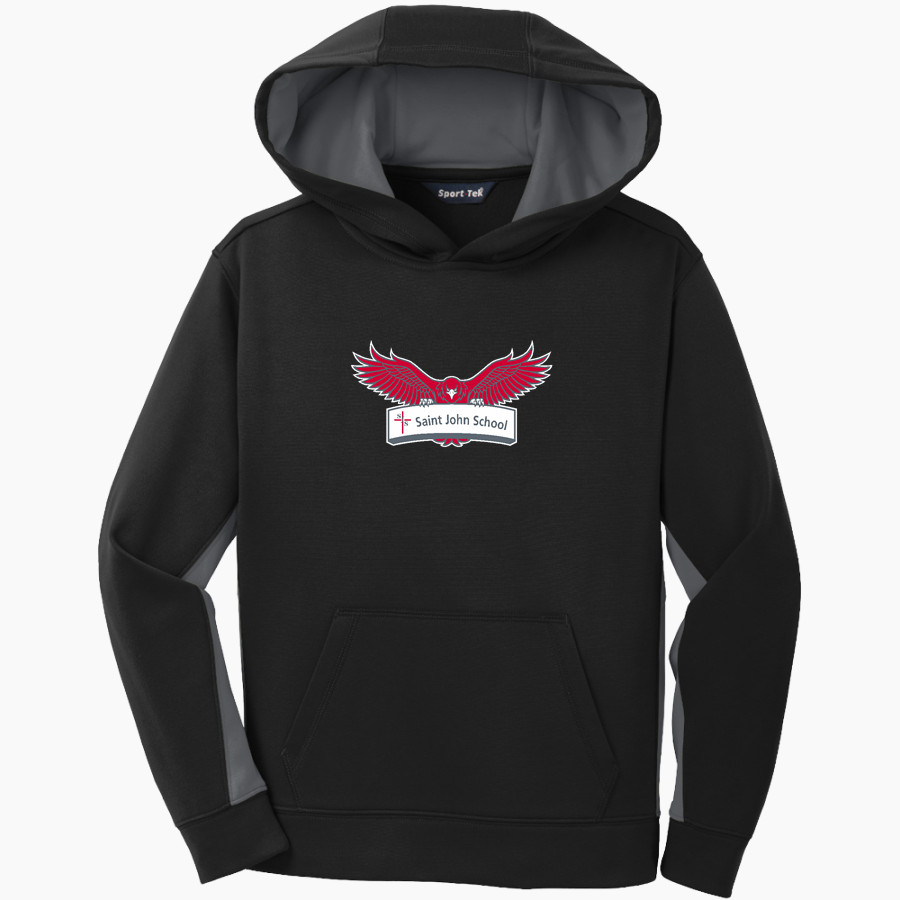 Saint John School Red hawks <span class="pdp-name-mascot">Saint John School Red hawks</span> Sport-Tek Youth Sport-Wick Fleece Colorblock Hooded Pullover