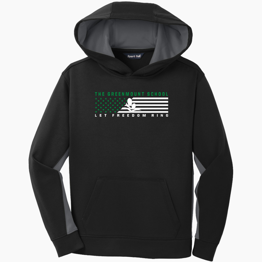 The GreenMount School Wise Owls <span class="pdp-name-mascot">GreenMount School Owls</span> Sport-Tek Youth Sport-Wick Fleece Colorblock Hooded Pullover