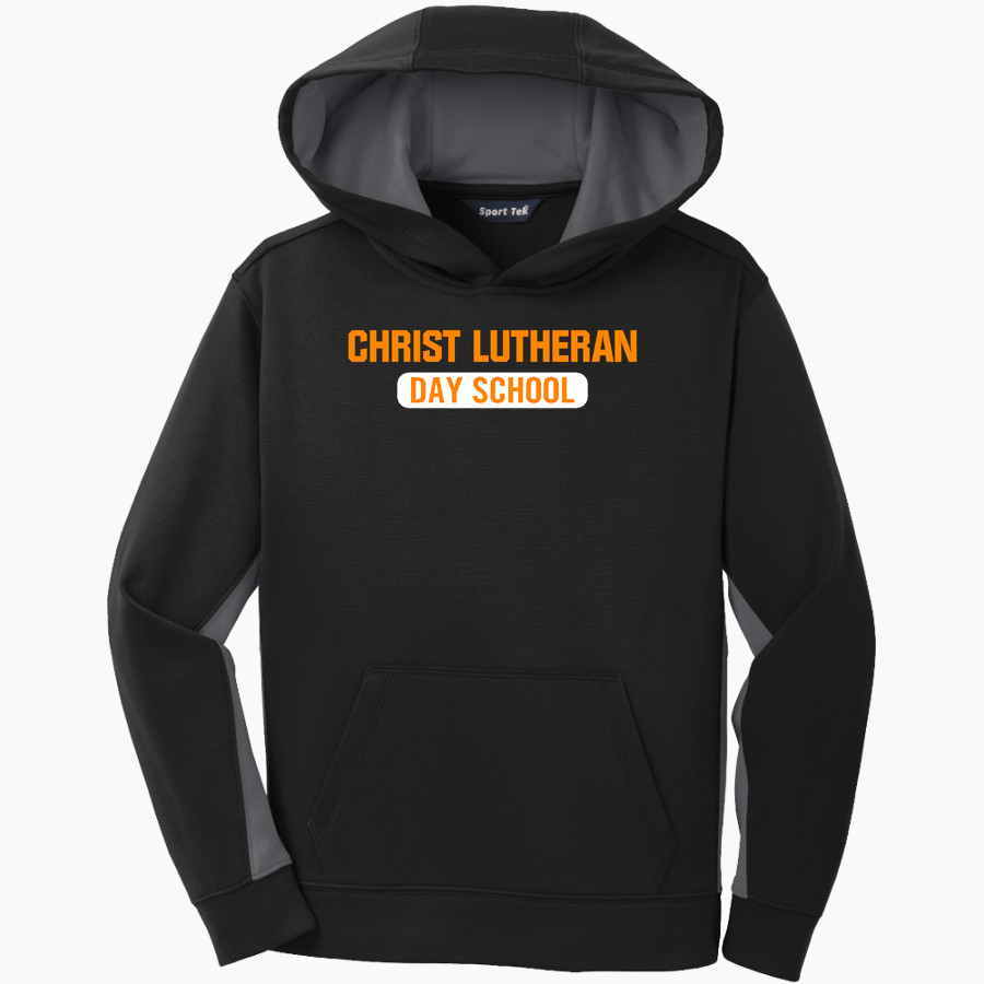 CHRIST LUTHERAN Cougars <span class="pdp-name-mascot">CHRIST LUTHERAN DAY SCHOOL Cougars</span> Sport-Tek Youth Sport-Wick Fleece Colorblock Hooded Pullover