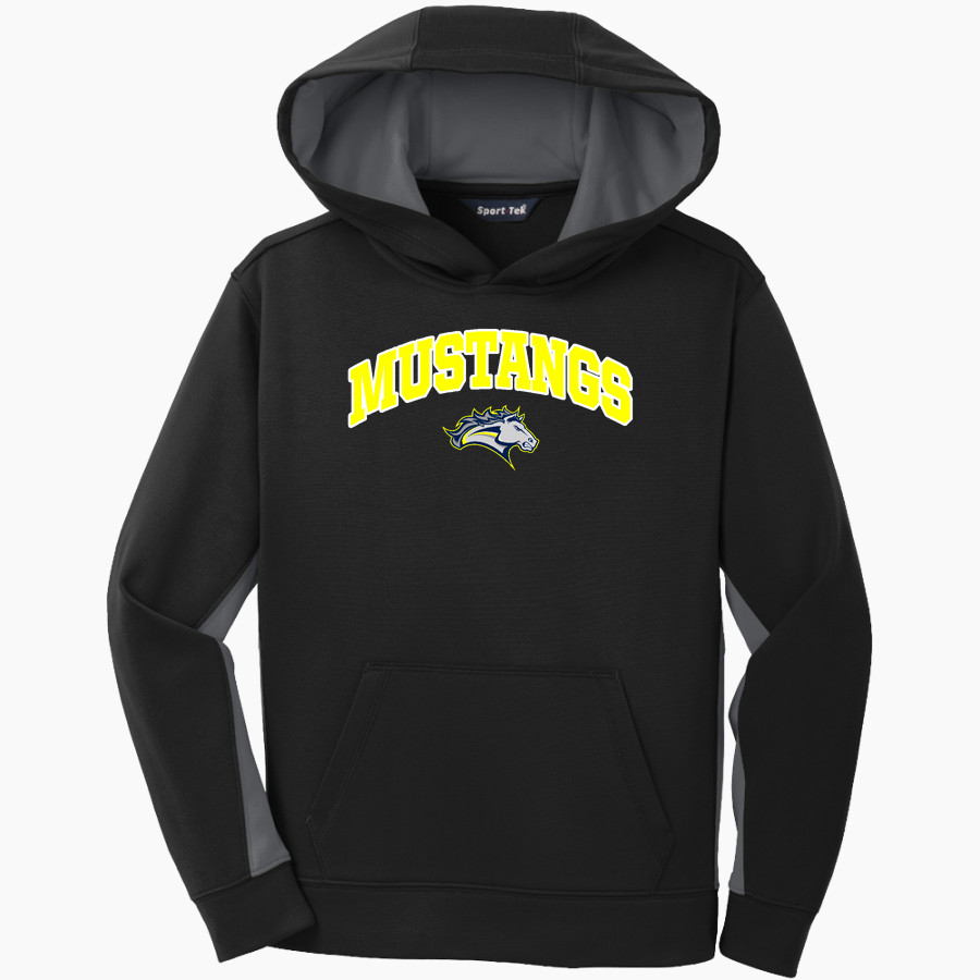 Mahone Mustangs Sport-Tek Youth Sport-Wick Fleece Colorblock Hooded Pullover