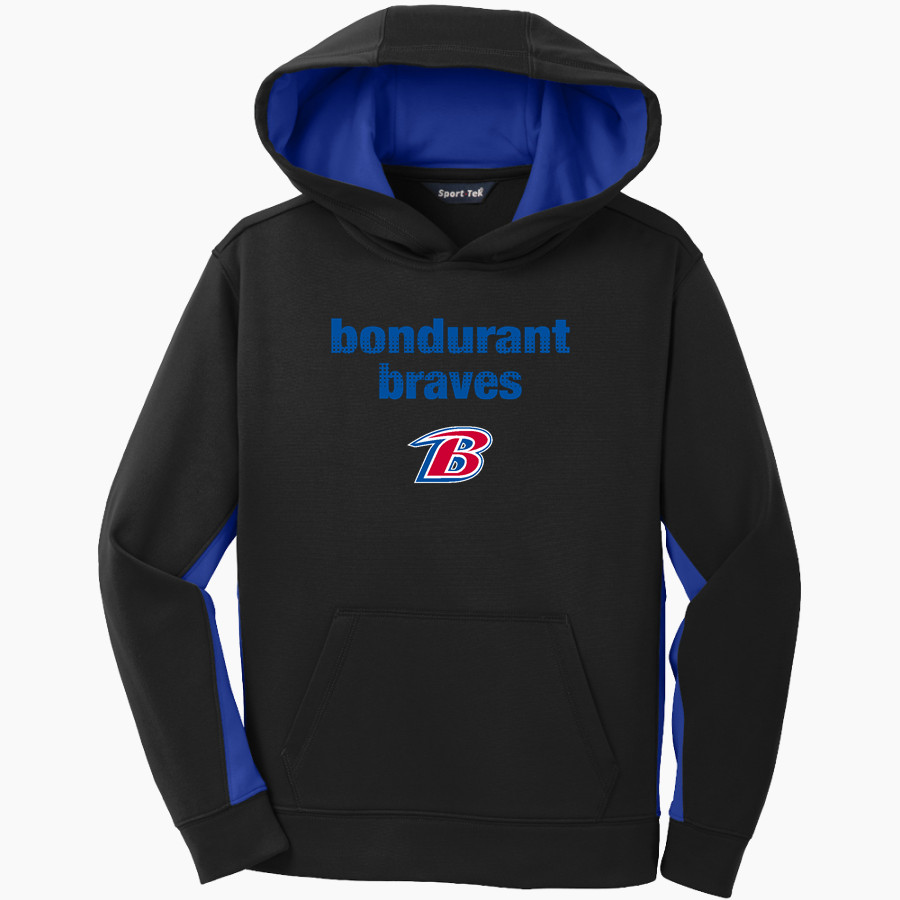 Bondurant Braves Sport-Tek Youth Sport-Wick Fleece Colorblock Hooded Pullover