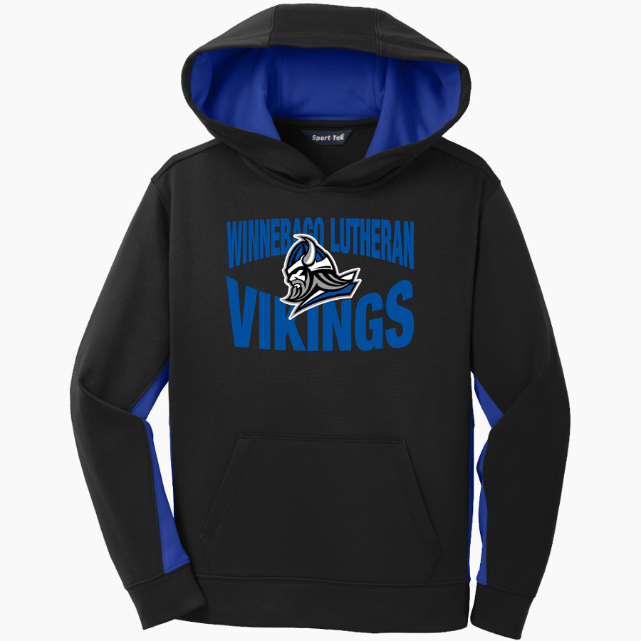 Winnebago Lutheran Vikings Online Store Sport-Tek Youth Sport-Wick Fleece Colorblock Hooded Pullover
