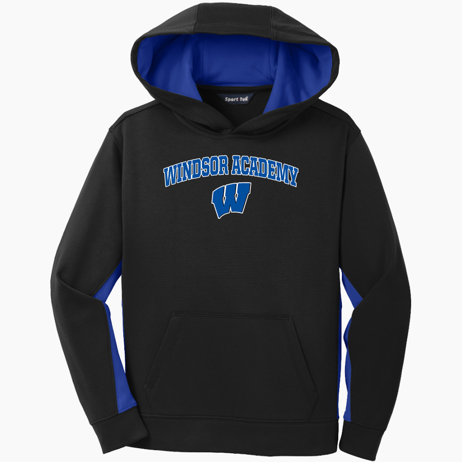 WINDSOR ACADEMY KNIGHTS <span class="pdp-name-mascot">WINDSOR ACADEMY KNIGHTS</span> Sport-Tek Youth Sport-Wick Fleece Colorblock Hooded Pullover