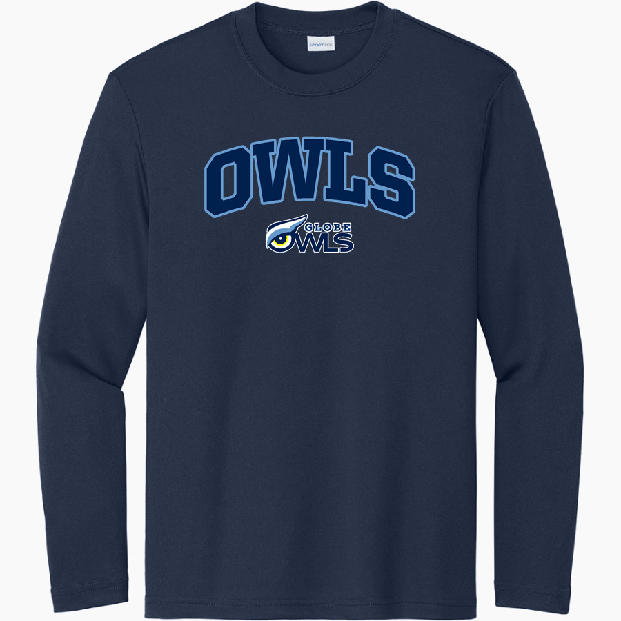 The GLOBE Academy Owls Sport-Tek Youth Long Sleeve PosiCharge Competitor Tee