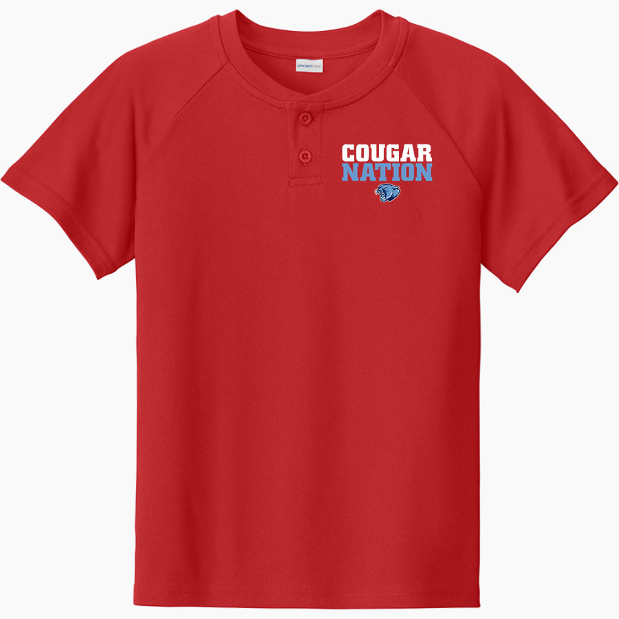 CROW HIGH SCHOOL Cougars Online Store Sport-Tek Youth Posicharge Competitor 2-Button Short-Sleeve Henley