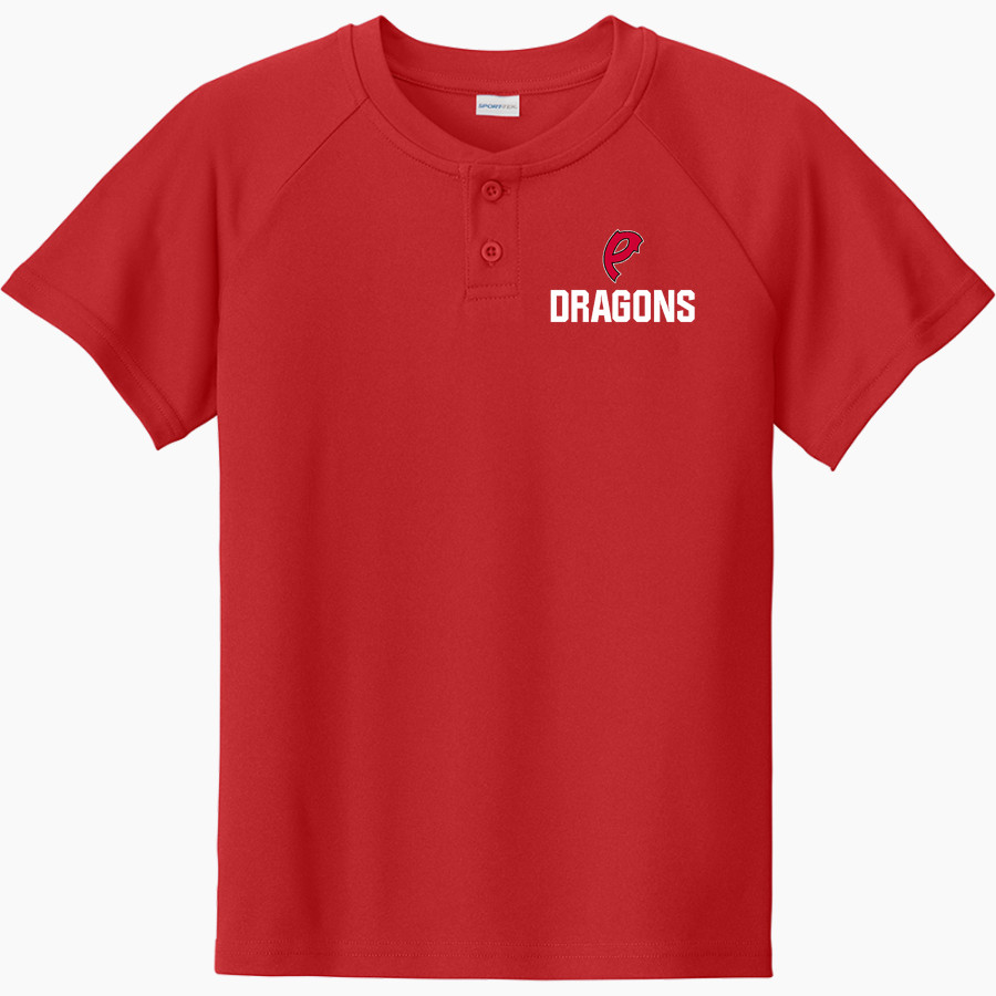 PEKIN COMMUNITY HIGH SCHOOL DRAGONS Sport-Tek Youth Posicharge Competitor 2-Button Short-Sleeve Henley
