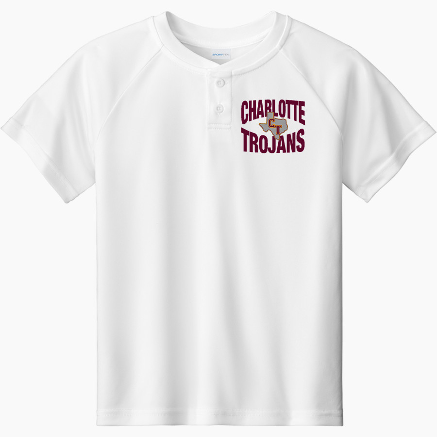 CHARLOTTE HIGH SCHOOL TROJANS Sport-Tek Youth Posicharge Competitor 2-Button Short-Sleeve Henley