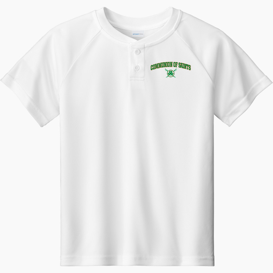 Communion of Saints School Sabres official sideline store <span class="pdp-name-mascot">Communion of Saints School Sabres</span> Sport-Tek Youth Posicharge Competitor 2-Button Short-Sleeve Henley