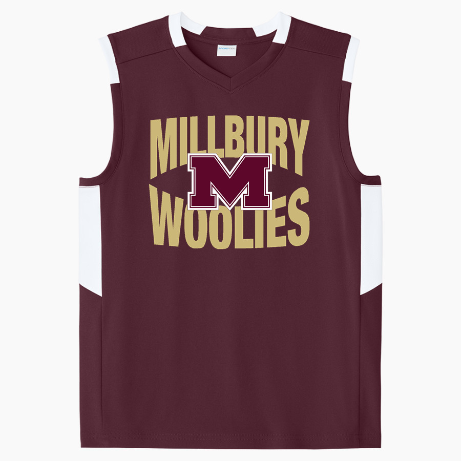 MILLBURY SR HIGH SCHOOL WOOLIES <span class="pdp-name-mascot">MILLBURY MEMORIAL WOOLIES</span> Sport-Tek Youth Club Sleeveless V-Neck