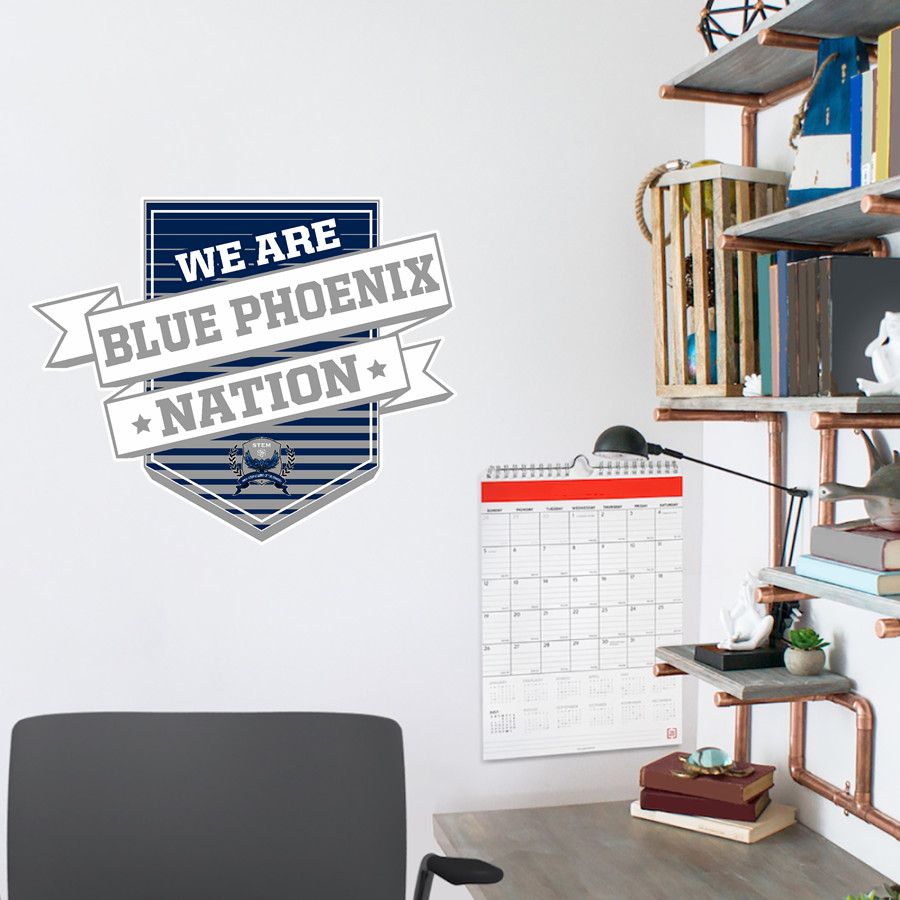 STEM Innovation Academy of the Oranges we rise together <span class="pdp-name-mascot">STEM Phoenix</span> Wall Decal - Shield With Ribbon
