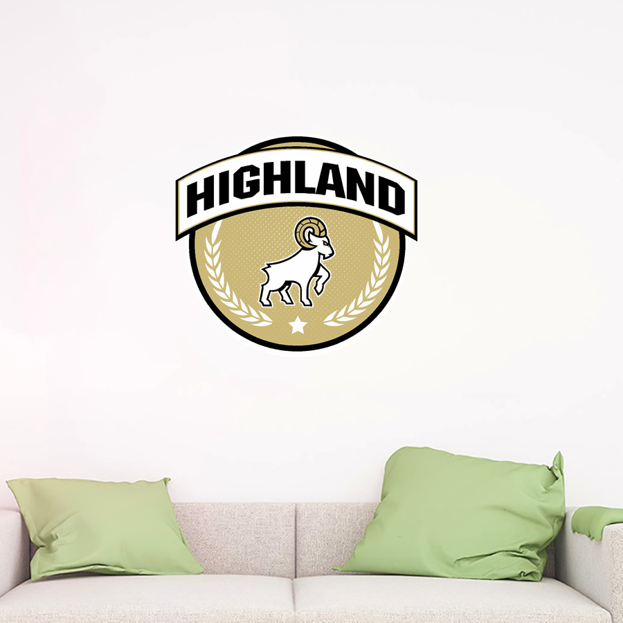 HIGHLAND HIGH SCHOOL RAMS <span class="pdp-name-mascot">HIGHLAND RAMS</span> Wall Decal - Circle With Banner