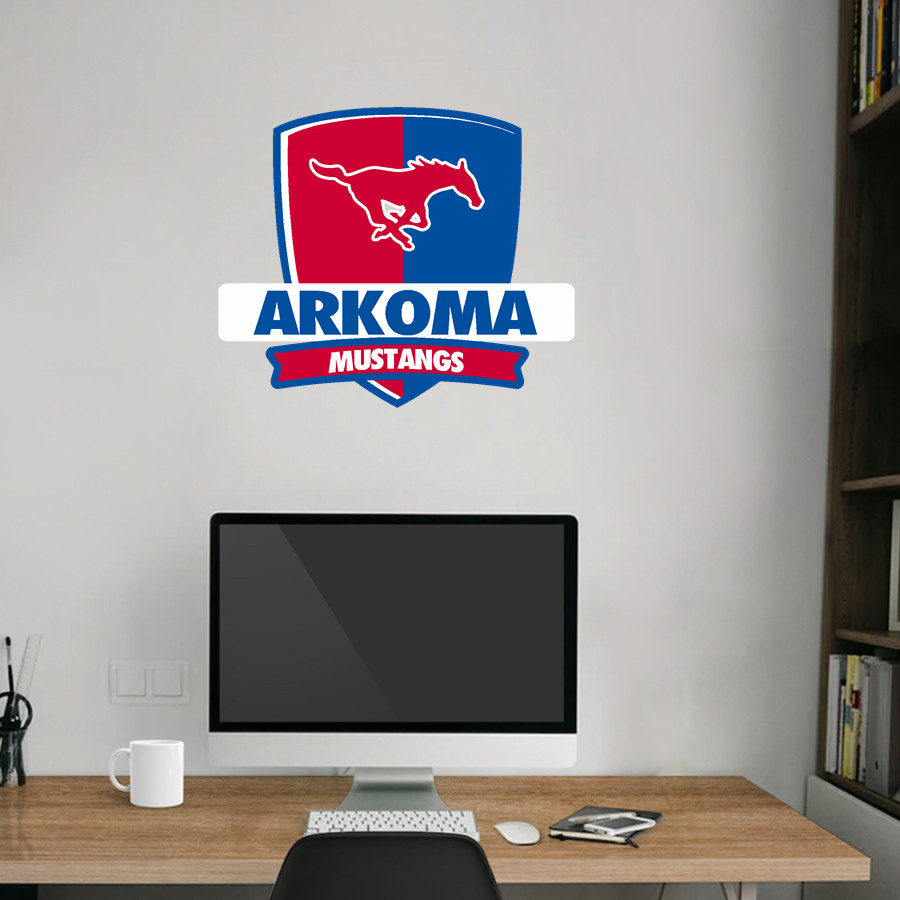 ARKOMA HIGH SCHOOL MUSTANGS <span class="pdp-name-mascot">ARKOMA MUSTANGS</span> Wall Decal - Rounded Shield With Banner